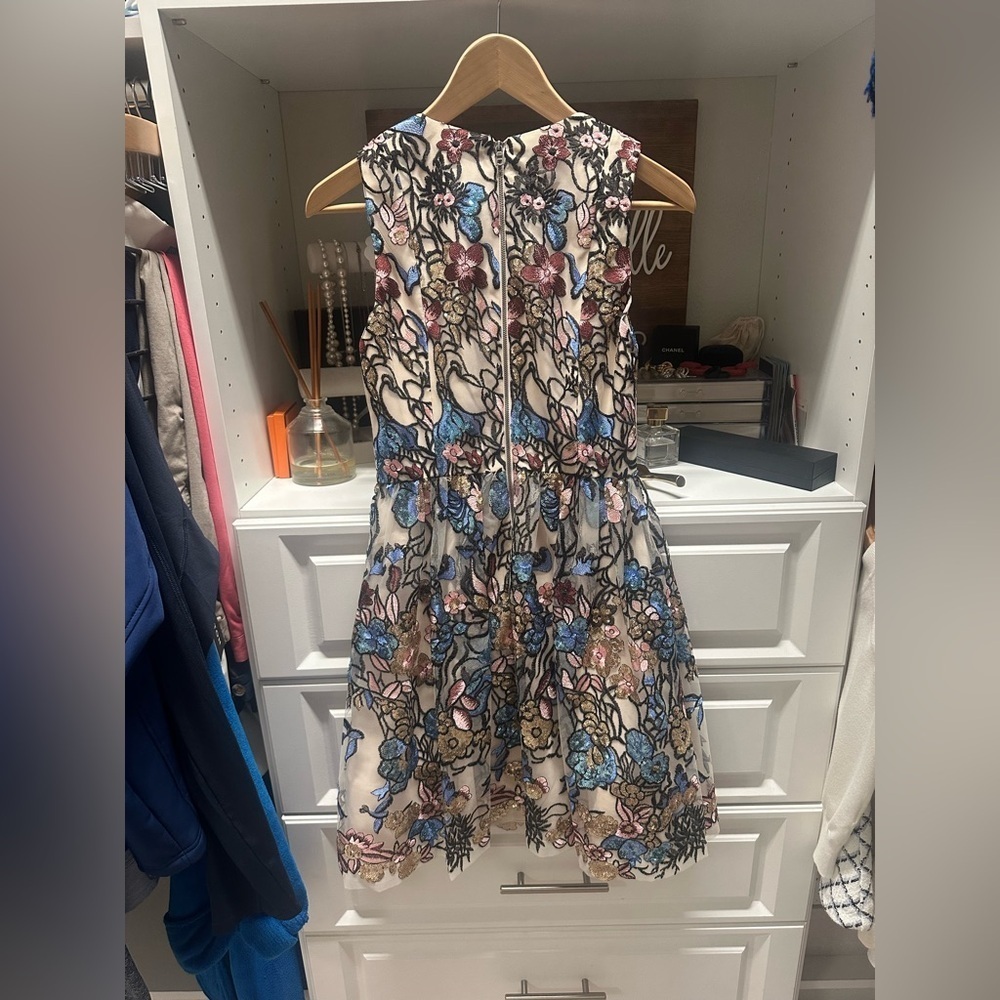 Blue and Red Plunge Neck A-line Midi Dress - Picture 10 of 10